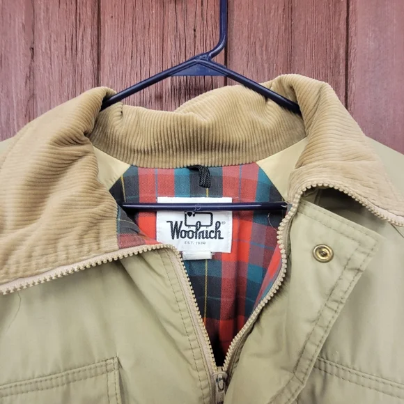 Lg Woolrich Men’s Khaki Insulated Field Barn Jacket Plaid Lined Corduroy Collar - Picture 9 of 9